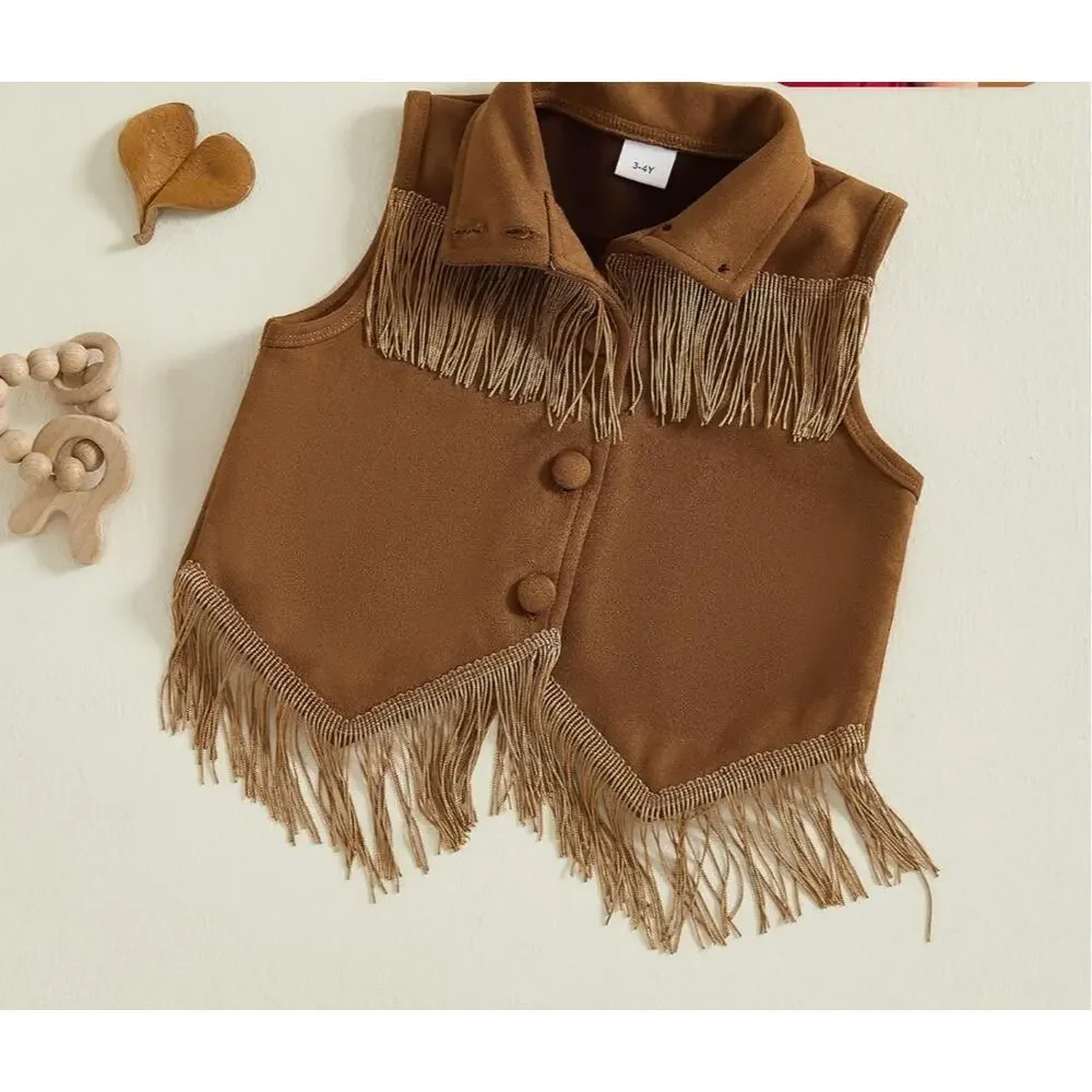 Toddler Western Vest Brown 3-4 years button down fringe sleeveless NIP